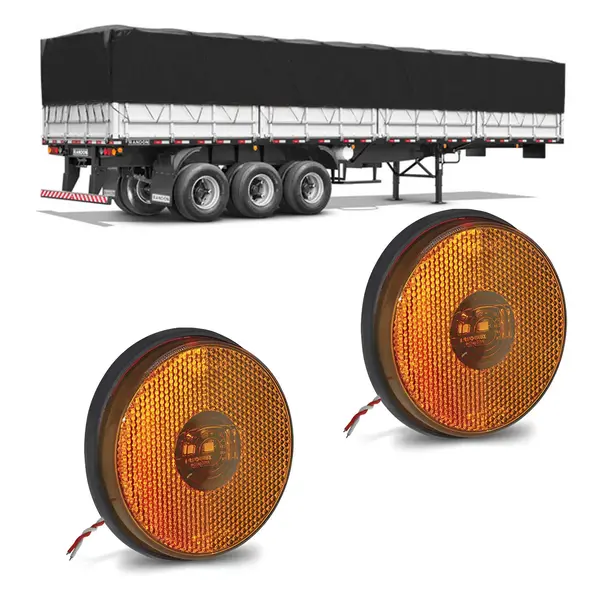 2 Lanterna Lateral Redonda Carreta Baú Randon 12V 24V LED