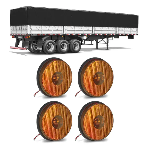 4 Lanterna Lateral Redonda Carreta Baú Randon 12V 24V LED