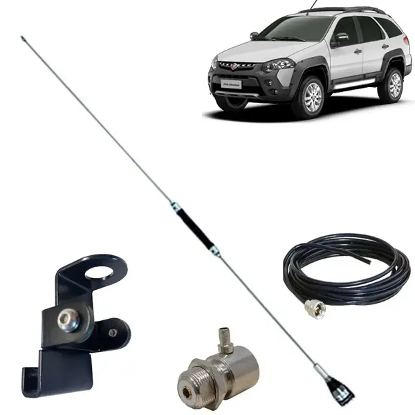 Antena PX Cromada Bobinada para Carro 67 cm Com Suporte e Cabo