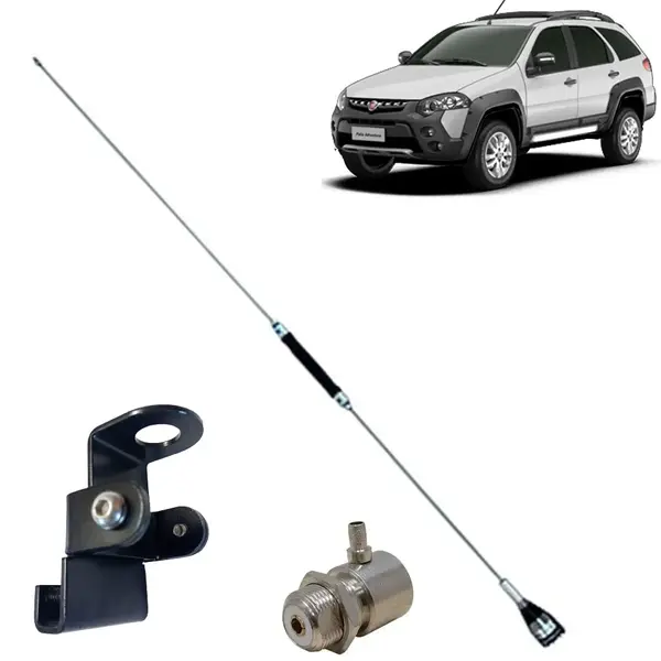 Antena PX Cromada Bobinada para Carro 67cm Com Suporte
