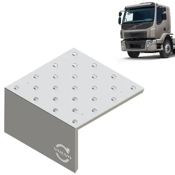 Aplique Inox Coluna Tampa Caixa Bateria para Caminhão Volvo VM após 2021 com Repuxe