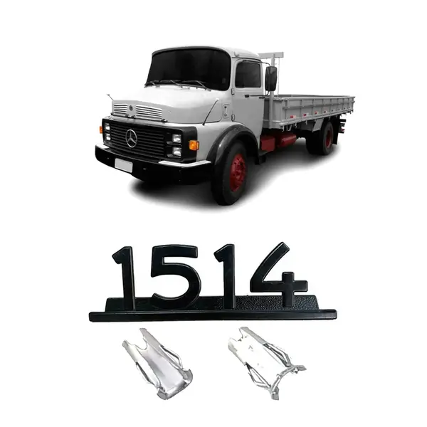 Emblema Caminhão MB 1514 Preto De Ferro Zamak C/ Presilha
