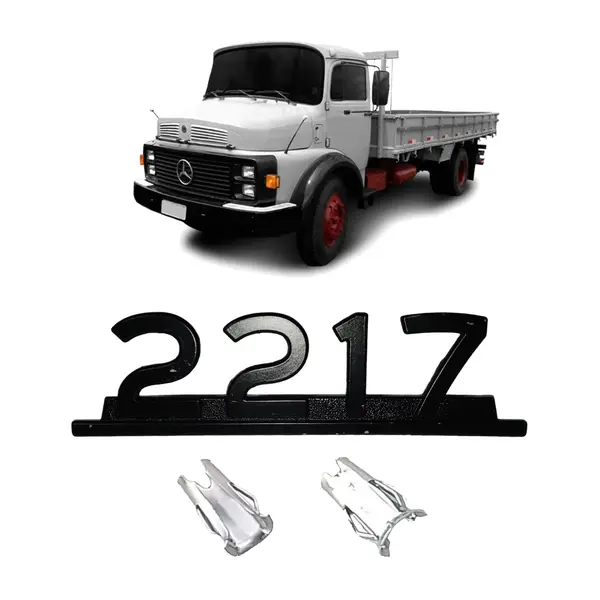 Emblema Caminhão MB 2217 Preto De Ferro Zamak C/ Presilha