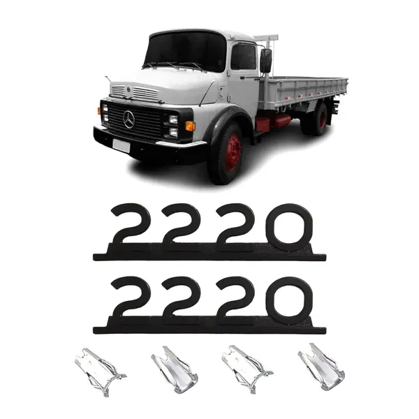 Emblema Caminhão MB 2220 Preto Ferro Zamak C/ Presilha Par