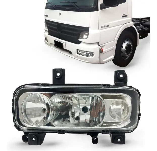Farol Lado Esquerdo Compatível MB Atego Lente Lisa Sem Auxiliar 2010 A 2012
