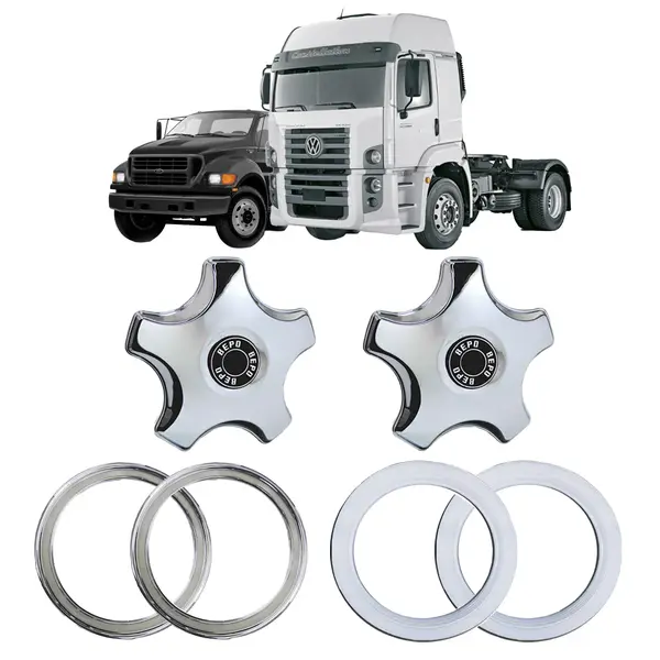 KIT 2 Calota 5 Pontas Aro 20 22 Ford 14000 e VW C/aro Faixa