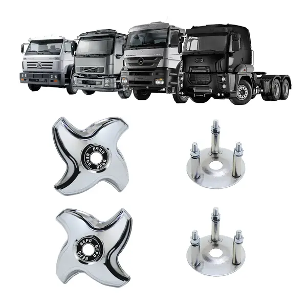 KIT 2 Calota Traseira 4 Pontas Aro 20 22,5 c/ Suporte Rodoar
