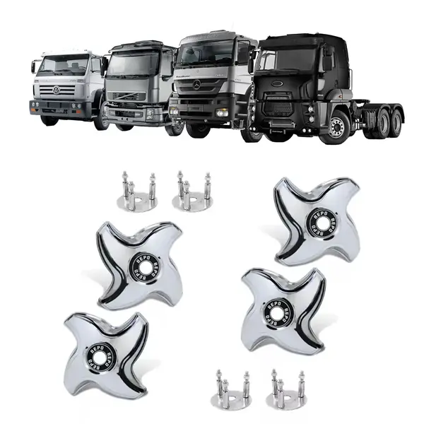 KIT 4 Calota Traseira 4 Pontas Aro 20 22,5 c/ Suporte Rodoar