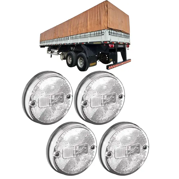 Kit 4 Lanterna Lateral Redonda Cristal para Carreta Guerra sem Suporte