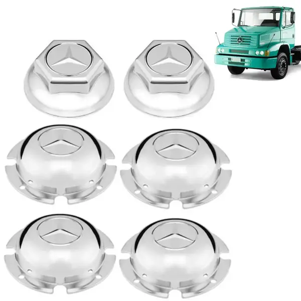 Kit Sobre Tampa Cubo Cromada para Caminhão MB 1418 / 1620 6X2