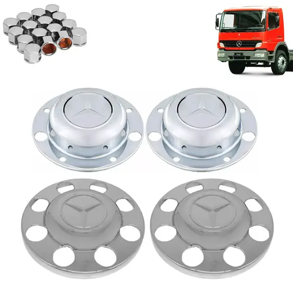 Kit Sobre Tampa Cubo Cromada para Caminhão MB Atego Até 2010 4×2