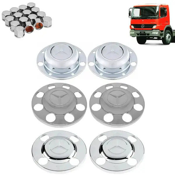 Kit Sobre Tampa Cubo Cromada para Caminhão MB Atego Até 2010 6×2