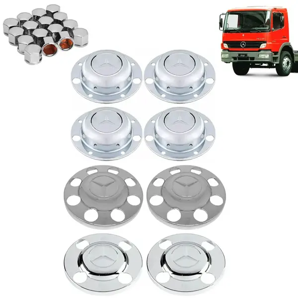 Kit Sobre Tampa Cubo Cromada para Caminhão MB Atego Até 2010 8×2