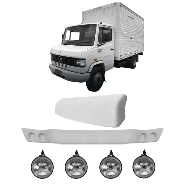 KIT Spoiler e Tapa Sol c/ 4 Farois Caminhão MB 1620 Atron (fibra)