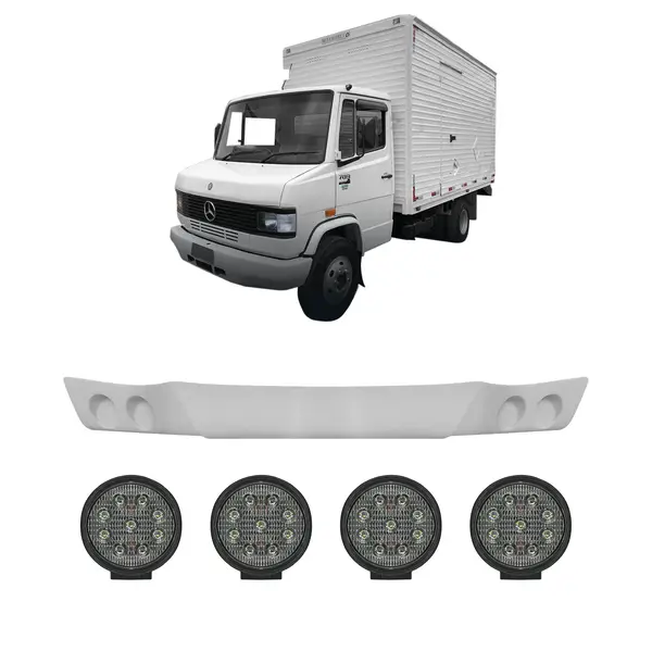 KIT Spoiler Fibra c/ 4 Farois LED Caminhão MB 1620 Atron