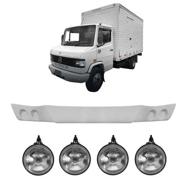 KIT Spoiler Fibra c/ 4 Farois Milha Caminhão MB 1620 Atron