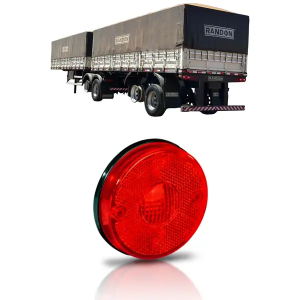 Lanterna Lateral Redonda Vermelha para Carreta Randon com Suporte - Acrílico 12/24V