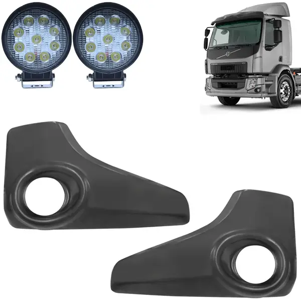 Par Acabamento Para-Choque Volvo VM 2014 á 2019 Com abertura para Farolete + 2 Faroletes LED