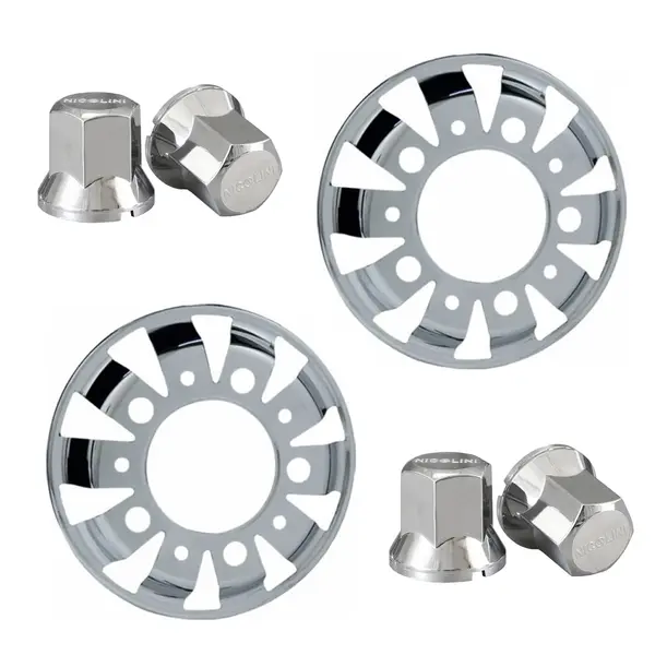 Par Calota Dianteira Caminhão Aro 22,5 10f Sport Inox C/capa