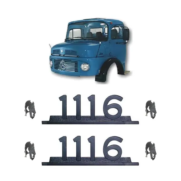 Par Emblema Caminhão MB 1116 Ferro Zamak Preto c/ Presilha
