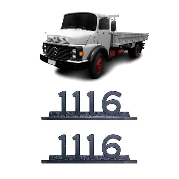 Par Emblema Caminhão MB 1116 Preto De Ferro Zamak