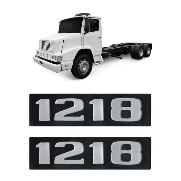 Par Emblema Caminhão MB 1218 Plástico Preto C/ Relevo Prata