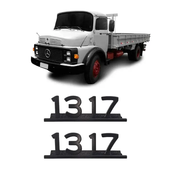 Par Emblema Caminhão MB 1317 Preto de Ferro Zamak