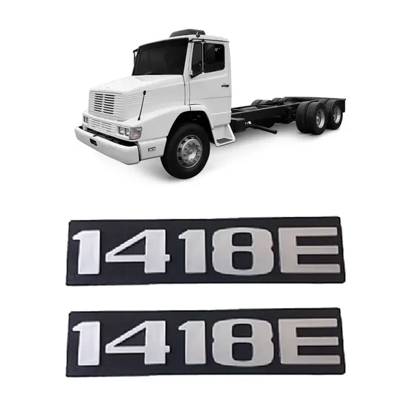 Par Emblema Caminhão MB 1418e Plástico Preto C/ Relevo Prata