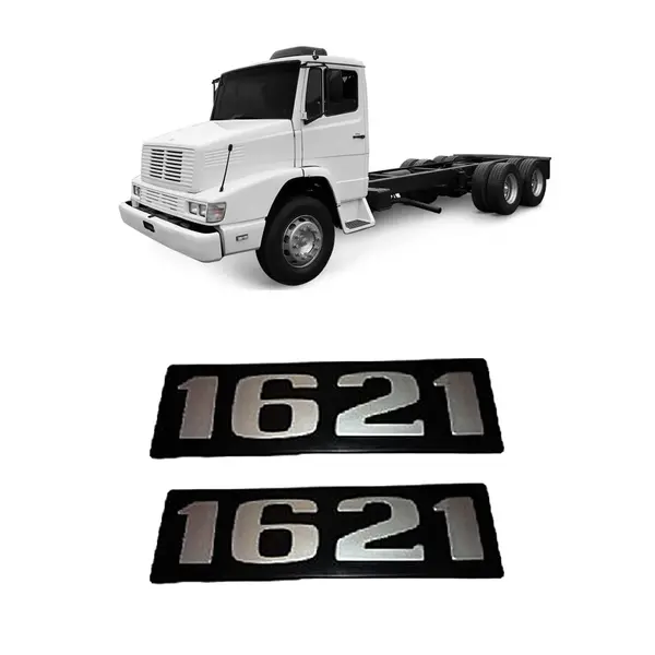 Par Emblema Caminhão MB 1621 Plástico Preto c/ Relevo Prata