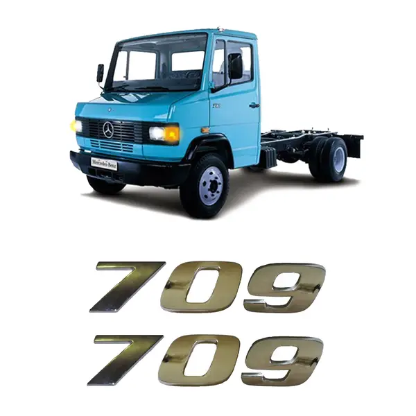 Par Emblema Caminhão MB 709 Adesivo Cromado Lateral (2PÇ)