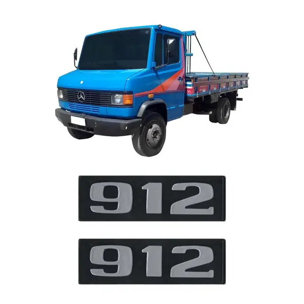 Par Emblema Caminhão MB 912 Plástico Preto C/ Relevo Prata