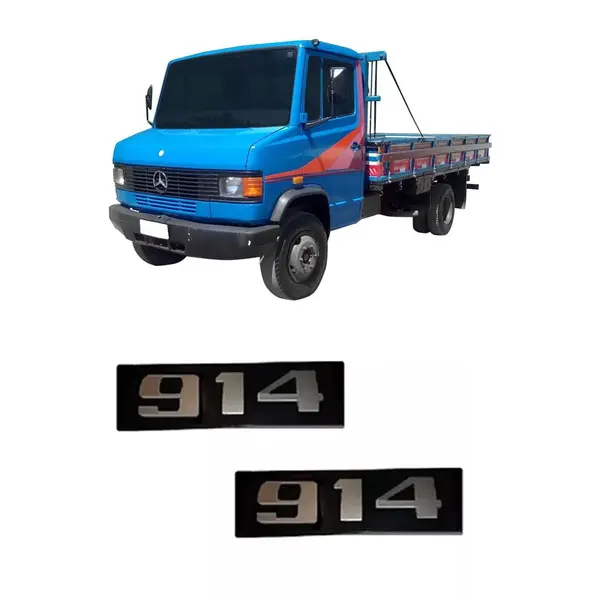 Par Emblema Caminhão MB 914 Plástico Preto C/ Relevo Prata