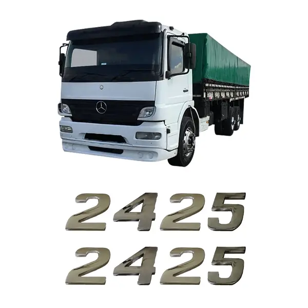 Par Emblema Caminhão MB Atego 2425 Adesivo Cromado Lateral (2PÇ)