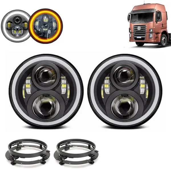 Par Farol LED Angel Eyes H4 40w 75 mm com Suporte para Adaptação VW Constellation