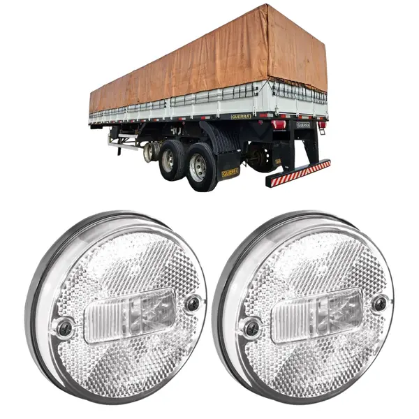 Par Lanterna Lateral Redonda Cristal para Carreta Guerra sem Suporte - Poliestireno 12/24V