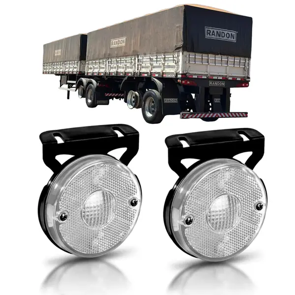 Par Lanterna Lateral Redonda Cristal para Carreta Randon com Suporte