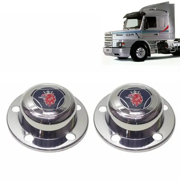 Par Sobre Tampa Cubo Cromada Decorada Dianteira para Caminhão Scania 112 / 113 / 142 / 143 / P93