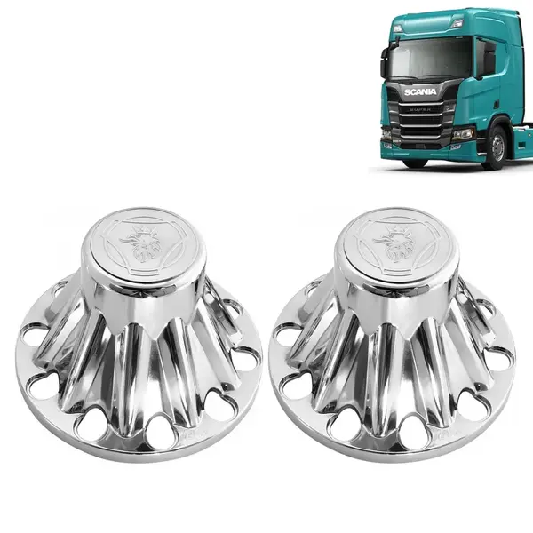 Par Sobre Tampa Cubo Cromada Tração para Caminhão Scania