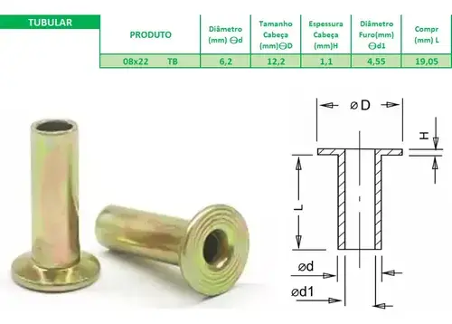 Rebite Freio 8X22 para MB 100 Unidades