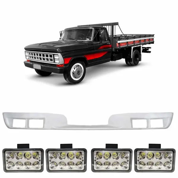 Spoiler Parachoque Caminhão Ford F4000 até 1991 c/ 4 Farois LED