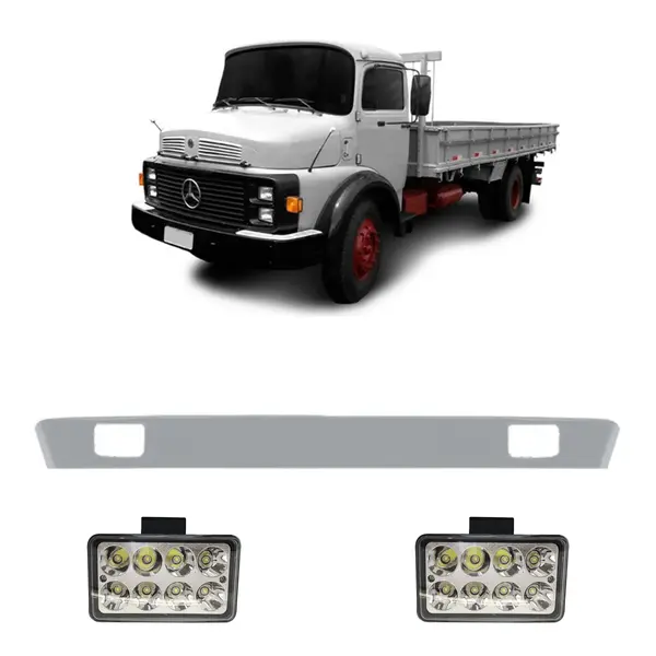 Spoiler Parachoque Caminhão MB 1113 1114 Cara Preta c/ 2 Farois LED
