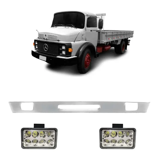 Spoiler Parachoque Caminhão MB 1113 2013 Cara Preta c/ 2 Farois LED