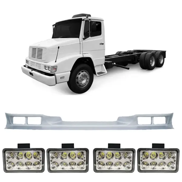 Spoiler Parachoque Caminhão MB 1218 1418 1618 2318 c/ 4 Farois LED