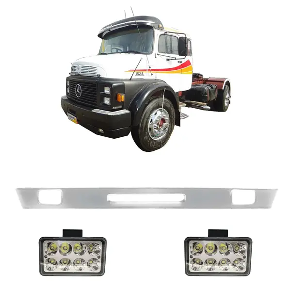 Spoiler Parachoque Caminhão MB 1519 1525 c/ 2 Farois LED