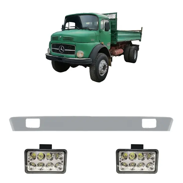 Spoiler Parachoque Caminhão MB 1524 1525 1519 c/ 2 Farois LED