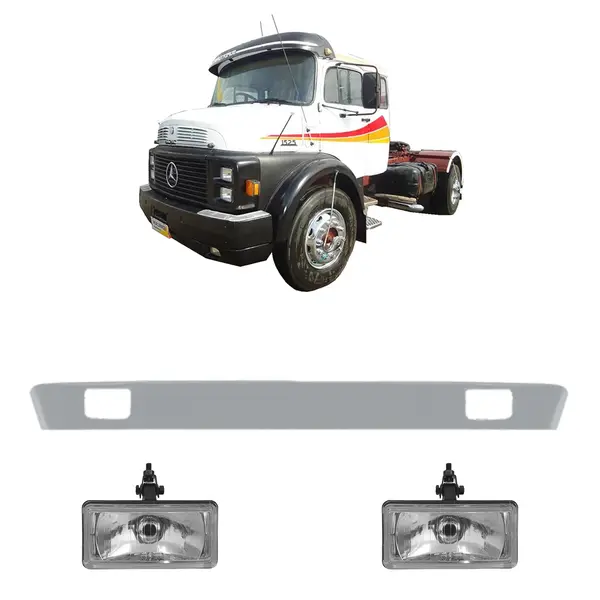Spoiler Parachoque Caminhão MB 1524 1525 1519 c/ 2 Farois Milha