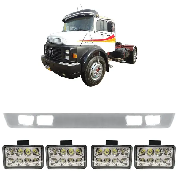 Spoiler Parachoque Caminhão MB 1524 1525 1519 c/ 4 Farois LED