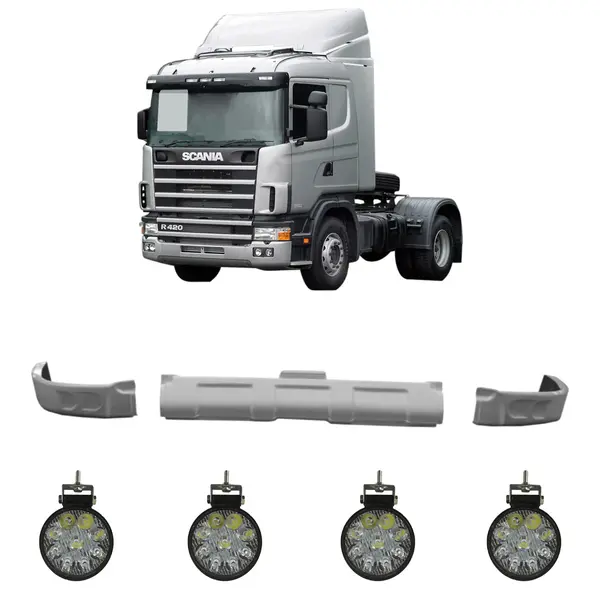 Spoiler Parachoque Caminhão Sc Serie 4 1998 a 2007 c/ 4 Farois LED