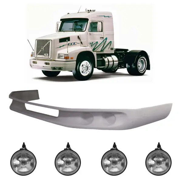 Spoiler Parachoque Caminhão Volvo NL10 NL12 EDC c/ 4 Farois Milha