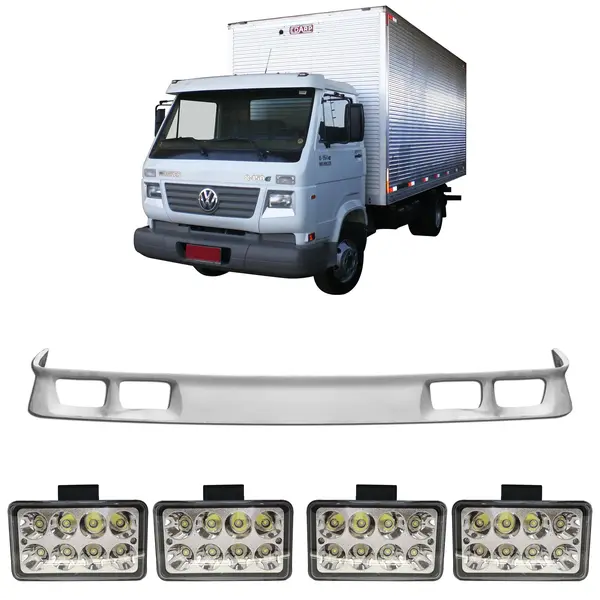 Spoiler Parachoque Caminhão VW Worker 8.120 8.150 c/ 4 Farois LED